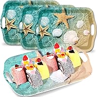 gisgfim 3PCS Summer Serving Trays Large Melamine Summer Beach Platter with Handles Reusable Rectangular Serving Trays for Eating Summer Starfish Serving Dishes for Restaurant Parties Coffee Table
