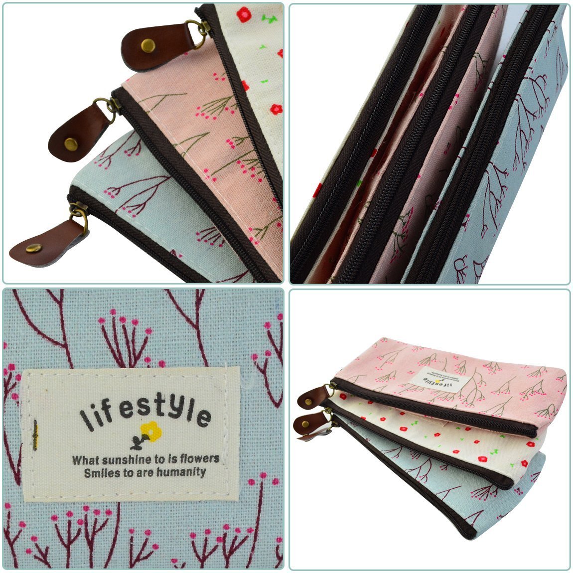 Miayon Countryside Flower Floral Pencil Pen Case Cosmetic Makeup Bag Set of 3 by Miayon