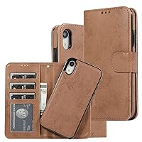 Wallet Case for iPhone XR, Magnetic Detachable PU Leather Flip Wallet Case for iPhone XR[Card Slot][Wrist Strap],Brown