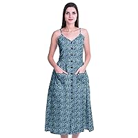 Printed Cotton Casual Spaghetti Strap Dress Flared Maxi Summer Dresses for Women
