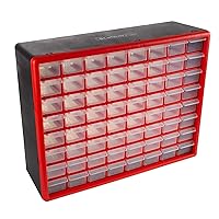 64-Drawer Storage Organizer - Plastic Drawers for Organization - Desktop or Wall-Mounted Container for Hardware, Tools, and Beads by Stalwart (Red)