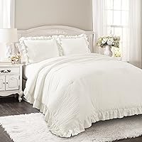 Lush Decor Reyna Ruffle Comforter Set - 3 Piece Cozy Ruffled Bedding Set - Timeless Elegance and Comfort for Bedroom - King, White