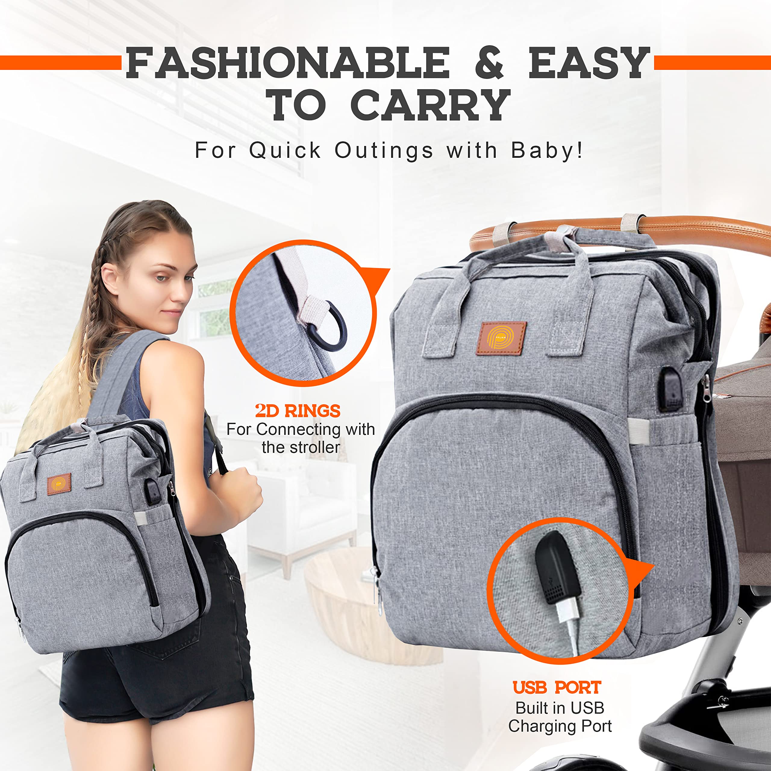Diaper Backpack Multifunction Travel Back Pack Large Capacity Baby Changing Bags for Toddlers With Insulated Pockets Grey
