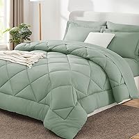 CozyLux Queen Comforter Set with Sheets 7 Pieces Bed in a Bag Sage Green All Season Bedding Sets with Comforter, Pillow Shams, Flat Sheet, Fitted Sheet and Pillowcases