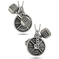 Shields of Strength Women's Weight Plate and Dumbbell Pendant Combo Necklace Philippians 4:13 & Luke 1:37 Bible Verses Weightlifters Christian Jewelry