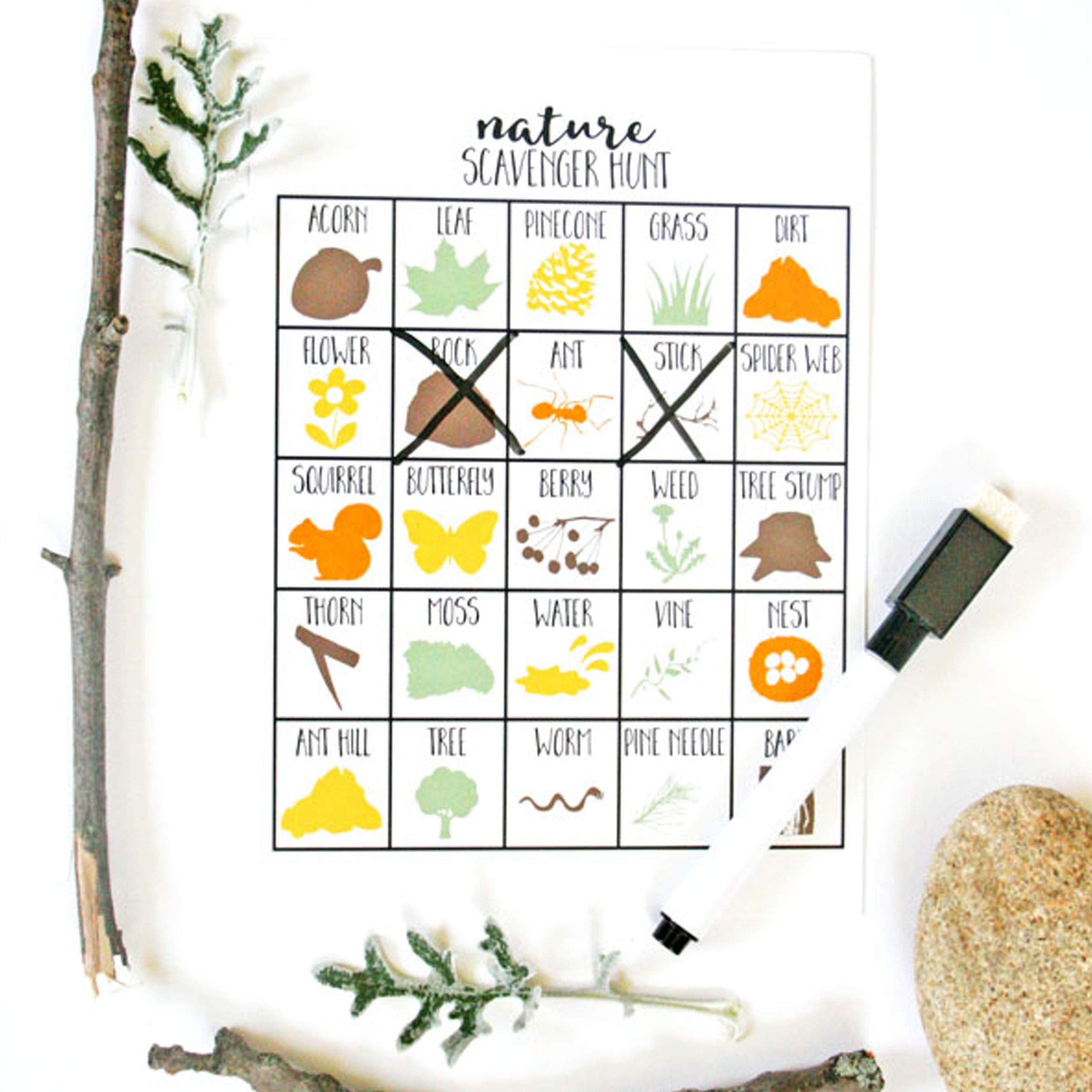 Set of 10 Nature Scavenger Hunt, Nature Party Game, Outdoor Game, Dry Erase (10 markers included)