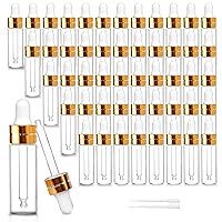 50 Pack 5ml Clear Glass Dropper Bottles with 2 Pcs Plastic Droppers, Mini Sample Dropper Bottles for Essential Oils Perfume Cosmetic Liquid, Empty Travel Sample Vials with Gold Cap