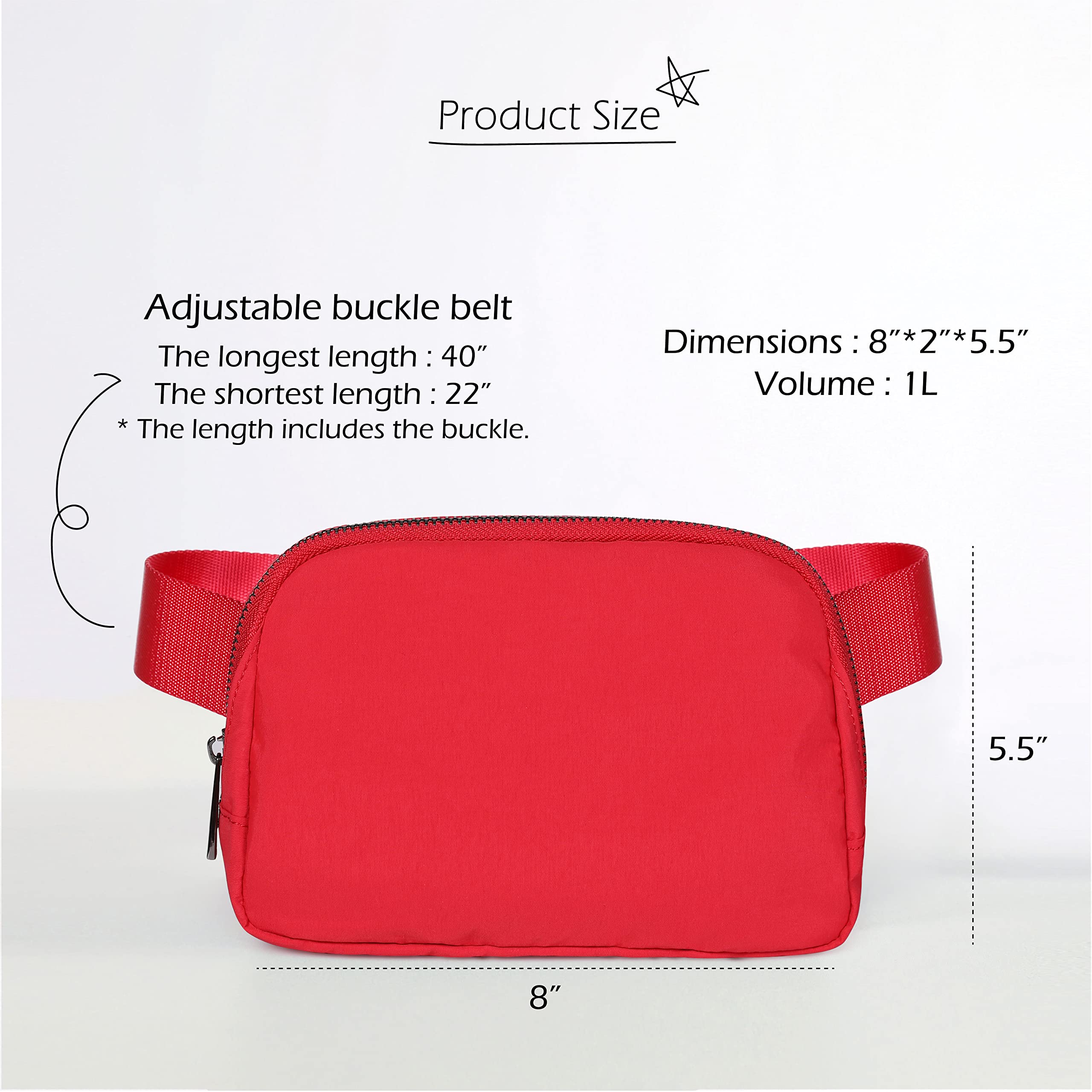 ODODOS Unisex Mini Belt Bag with Adjustable Strap Small Waist Pouch for Workout Running Traveling Hiking, Red