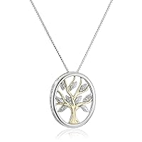 Amazon Collection Sterling Silver and 14k Yellow Gold Diamond Accent Family Tree Pendant Necklace,