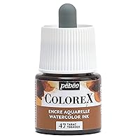 Pébéo - Colorex Ink 45 ML Tobacco - Colorex Watercolour Ink Pébéo - Velvety Brown Ink Colour - Multi-Tool Drawing Ink All Supports - 45 ML - Tobacco