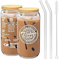 70th Birthday Gifts For Women - Vintage 1954 Soda Can Glass 20oz w/ Bamboo Lid & Glass Straw Set - Aesthetic 70 Year Old Birthday Gift for Mom, Wife - 70th Birthday Decorations for Women
