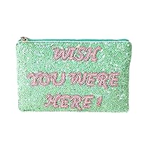 Wish You Were Here Sequin Clutch Crossbody, Mint/Pink
