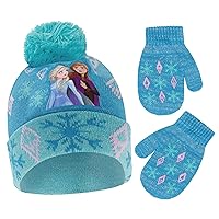 Disney Girls Toddler Winter Hat And Mittens Set Ages 2-4 Or Frozen 2 Elsa & Anna Hat And Kids Gloves Set For Ages 4-7