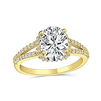 Classic Traditional Canary Yellow Or Clear 3CT AAA CZ Halo Brilliant Solitaire Oval or Square Cushion Cut Engagement Ring For Women With Split Shank Thin Band Rose Gold Plated .925 Sterling Silver
