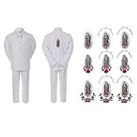 Baby Boy Communion Formal White Notch Lapel Suit Silver Guadalupe on Back SM-20