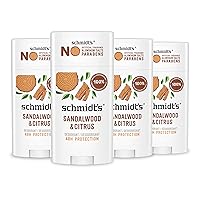 Schmidt's Aluminum Free Natural Deodorant for Women and Men, Sandalwood and Citrus with 24 Hour Odor Protection, Vegan and Cruelty Free, 2.65 oz, Pack of 4