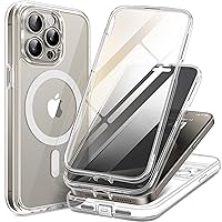 TIESZEN Magnetic for iPhone 15 Pro Max Case, [Dustproof Design] Compatible with MagSafe, Built-in 9H Tempered Glass Screen Protector + Privacy Screen Protector & Upgraded Camera Protection, Clear