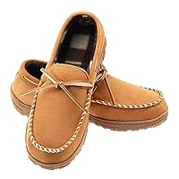 Lulex Mens Moccasin Slippers Memory Foam Indoor Outdoor House Shoes with Hard Sole