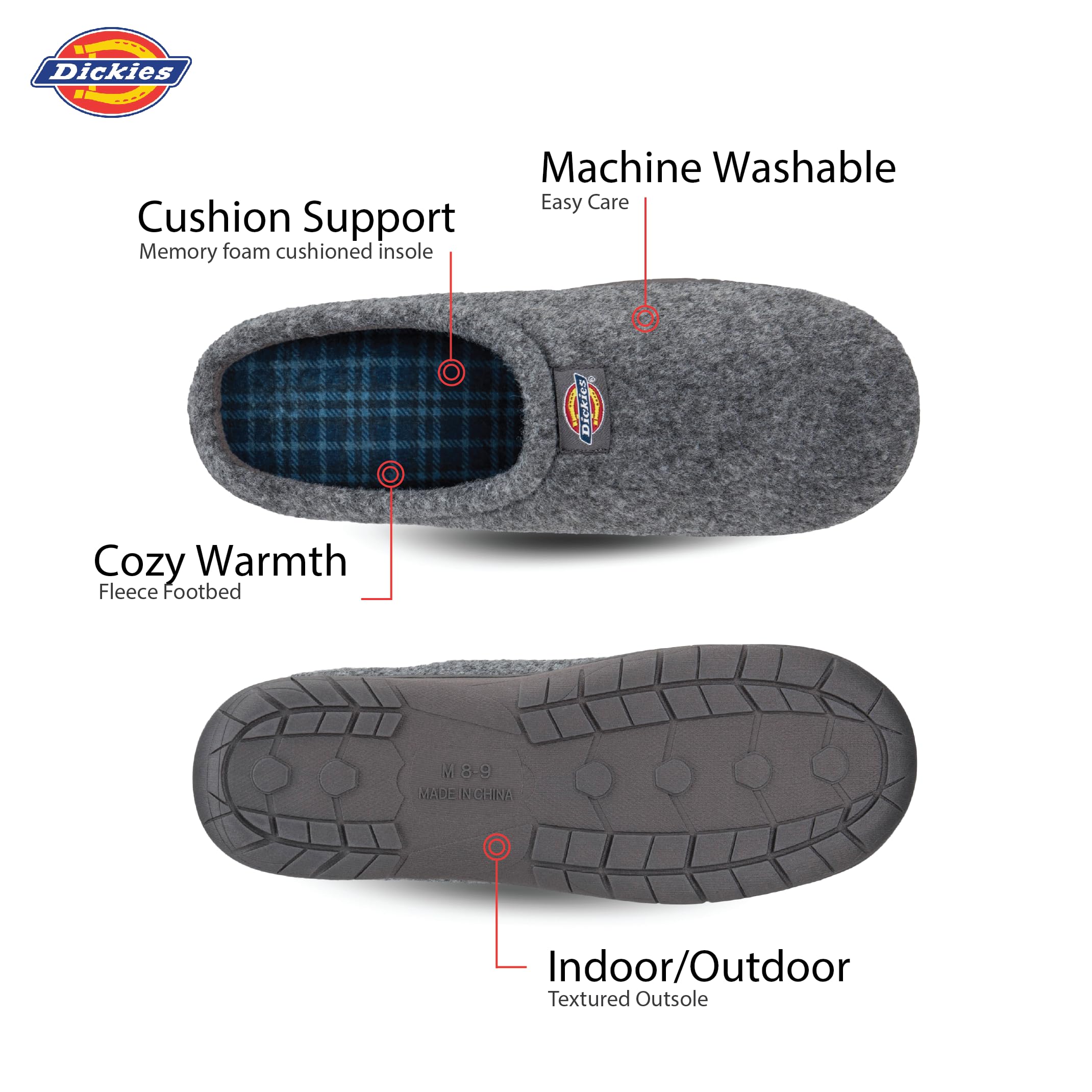 Dickies Men's Open Back Clogs and Scuffs Memory Foam Slippers with Indoor/Outdoor Sole