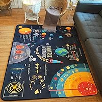 Kids Rugs for Playroom Outer Space Kids Rug Thick Memory Foam Kids Play Rugs Play Mat with Non-Slip Space Rugs for Kids Bedroom, Black 60x72 inch