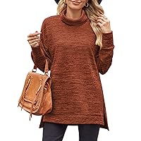 XIEERDUO Women's Long Sleeve Tunic Tops Turtleneck Lightweight Sweater High Low Side Split Sweatshirt