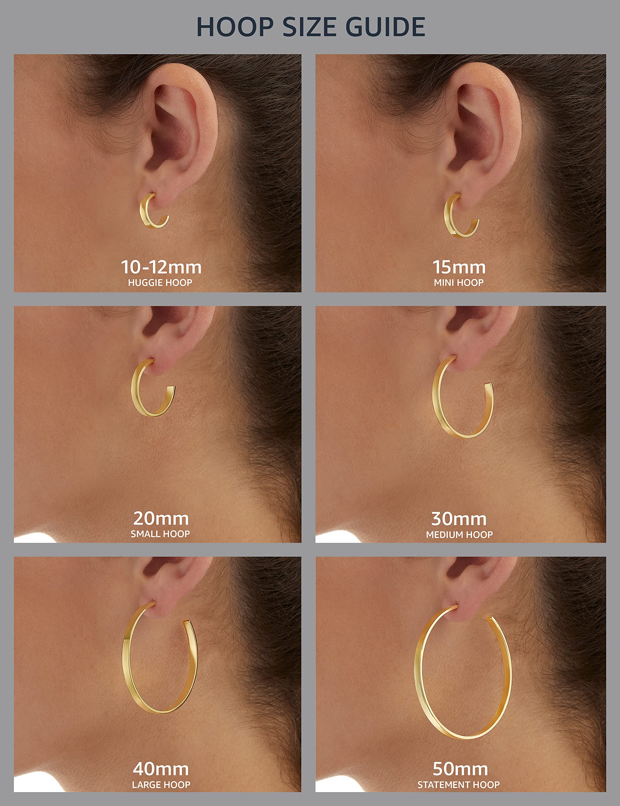 Amazon Collection Women's 618195EK 18k Gold Plated 16mm Hoop Earrings, Yellow, 2.3 mm