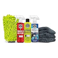 HOL357 Clean & Shine Car Wash Starter Kit - Safe for Cars, Trucks, Motorcycles, SUVs, Jeeps, RVs & More (7 Piece Set, Including 3 16 oz. Car Detailing Chemicals)