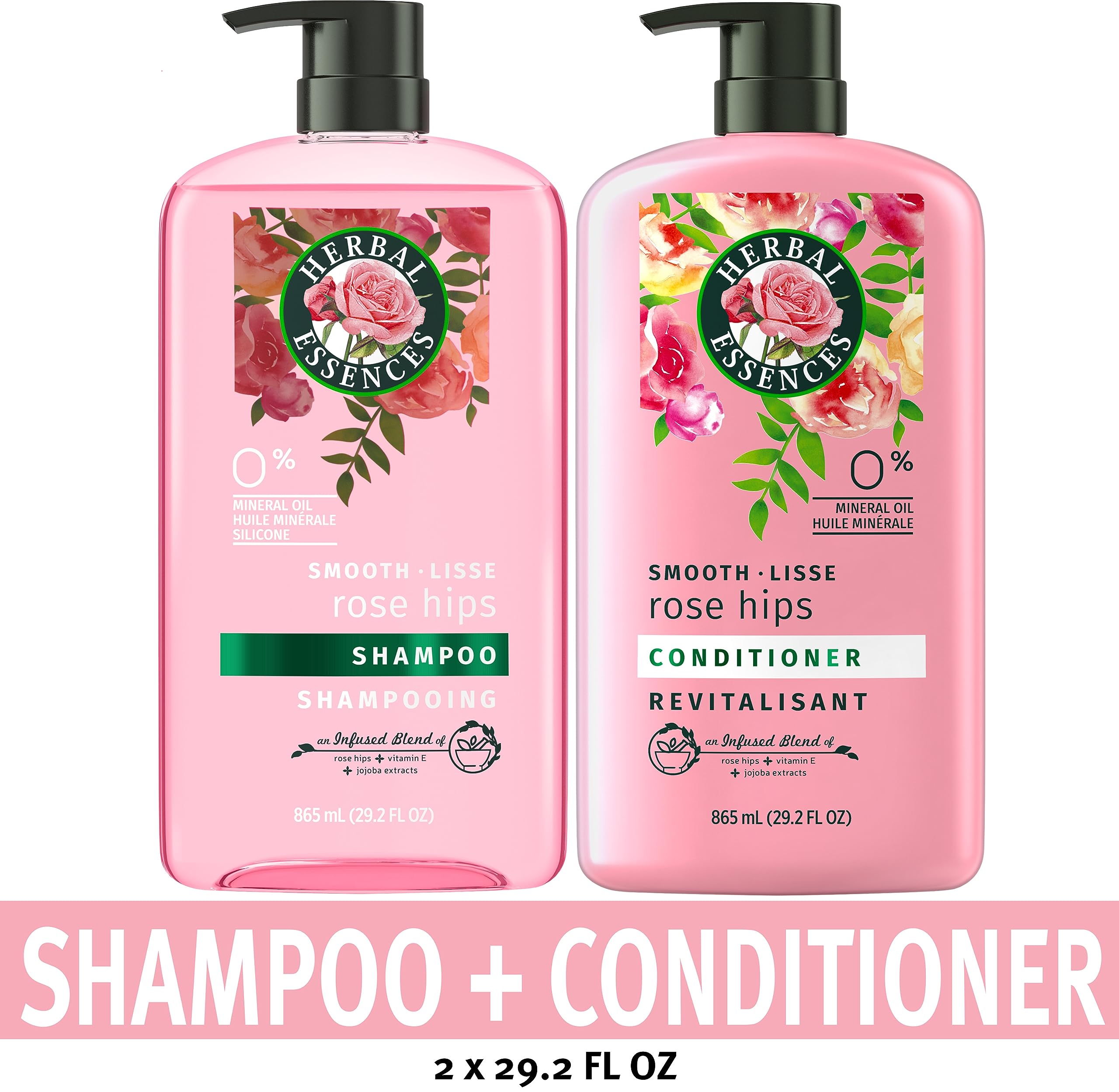 Herbal Essences Shampoo and Conditioner Set, Vitamin E, Rose Hips and Jojoba Extract, Smooth Collection, Bundle