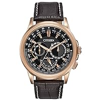 Citizen Eco-Drive Calendrier Quartz Mens Watch, Stainless Steel with Leather strap, Classic, Brown (Model: BU2023-04E)