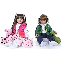 iCradle Angelbaby Reborn Toddler Dolls 24 inch Reborn Baby Twins Boy and Girl Real Life Soft Silicone Dolls for Kids Gift Sets
