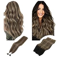 Bundles - 2 Items:YoungSee Itip Human Hair Extensions Dark Brown 18 Inch Weft Extensions Human Hair Ombre Black Sew in Hair Extensions 18 Inch