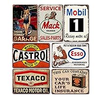 Vintage Metal Garage Signs for Men, Gas Station Tin Signs, Man Cave Decor Old Car Signs Shop Sign Oil Decor Motorcycle Posters Auto Gasoline Wall Decorations Bar Kitchen Accessories 7 Pces 8×12 Inch