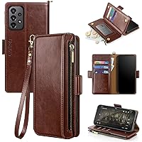Antsturdy Samsung Galaxy A23 5G Wallet case with Card Holder for Women Men,Galaxy A23 4G Phone case RFID Blocking PU Leather Flip Shockproof Cover with Strap Zipper Credit Card Slots,Brown