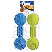 Nerf Dog Chewable Barbell Dog Toy, Lightweight, Durable and Water Resistant, 7.5 Inches, for Medium/Large Breeds, Two Pack, Blue and Green (8953)