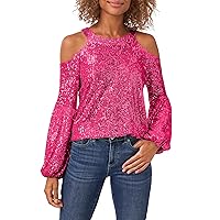 Sequin Tops Women Sparkle Party Night Long Sleeve Tops Cold Shoulder Crew Tunic Short Sleeve Tops Concert Outfit