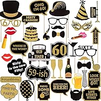 Adult 60th Birthday Photo Booth Props(41Pcs) for Her Him Cheers to 60 Years Birthday Party, Gold and Red Decorations, 60th Happy Birthday Party Supplies for Men Women