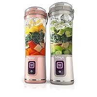BC155PS Blast Two-Pack Portable Blender, Cordless, 18oz. Vessel, Personal Blender for Shakes & Smoothies, Leakproof Lid & Sip Spout, USB-C Cord, Dishwasher Safe Parts, BPA Free, Peach & Stone