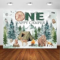 Avezano One Happy Camper Backdrop Boys' 1st Birthday Party Decoration Background Forest Adventure One Happy Camper First Birthday Decorations Photoshoot Banner (7x5ft)