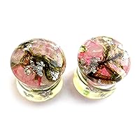 Stone Plugs 00g Rose Gemstone Plugs Earrings for Women Men Valentines Day Gifts for her 36mm Ear Plug Tunnel Wedding Plug 0g