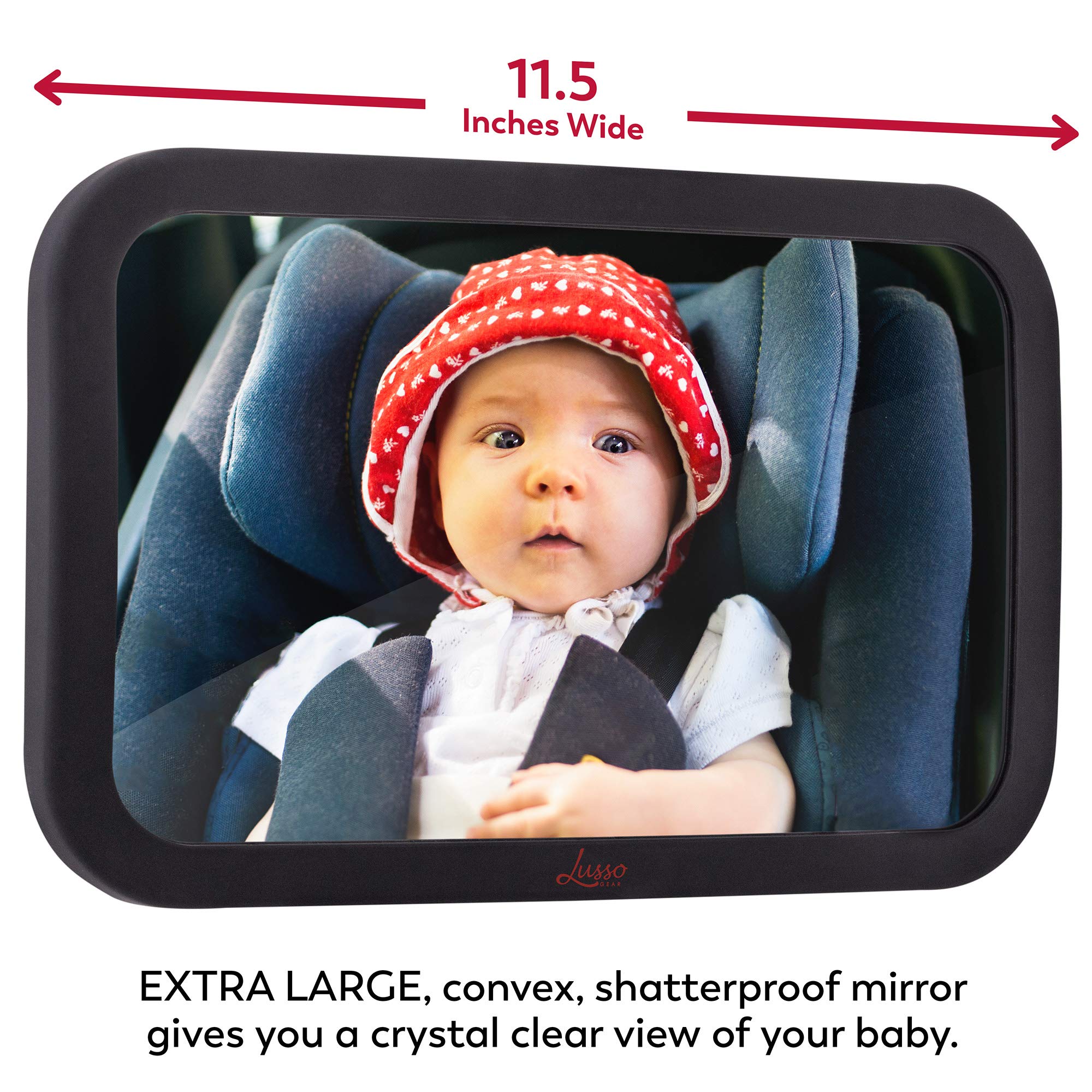 Lusso Gear Car Seat Protector (Black) + Baby Backseat Mirror for Car (Black), Waterproof, Protects Fabric or Leather Seats, Premium Oxford Fabric, Travel Essentials