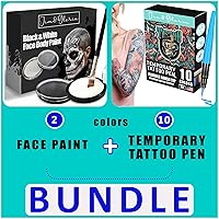 Jim&Gloria Black and White Face Paint with Tattoo Stickers + 10 Temporary Tattoo Pens Removable Face Body Paint Markers Kit