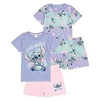 Disney Lilo And Stitch Girls 2 Pack Pyjama Set | Kids Short Sleeve T-Shirt Complete & Shorts PJs | Just Chill Alien Graphic