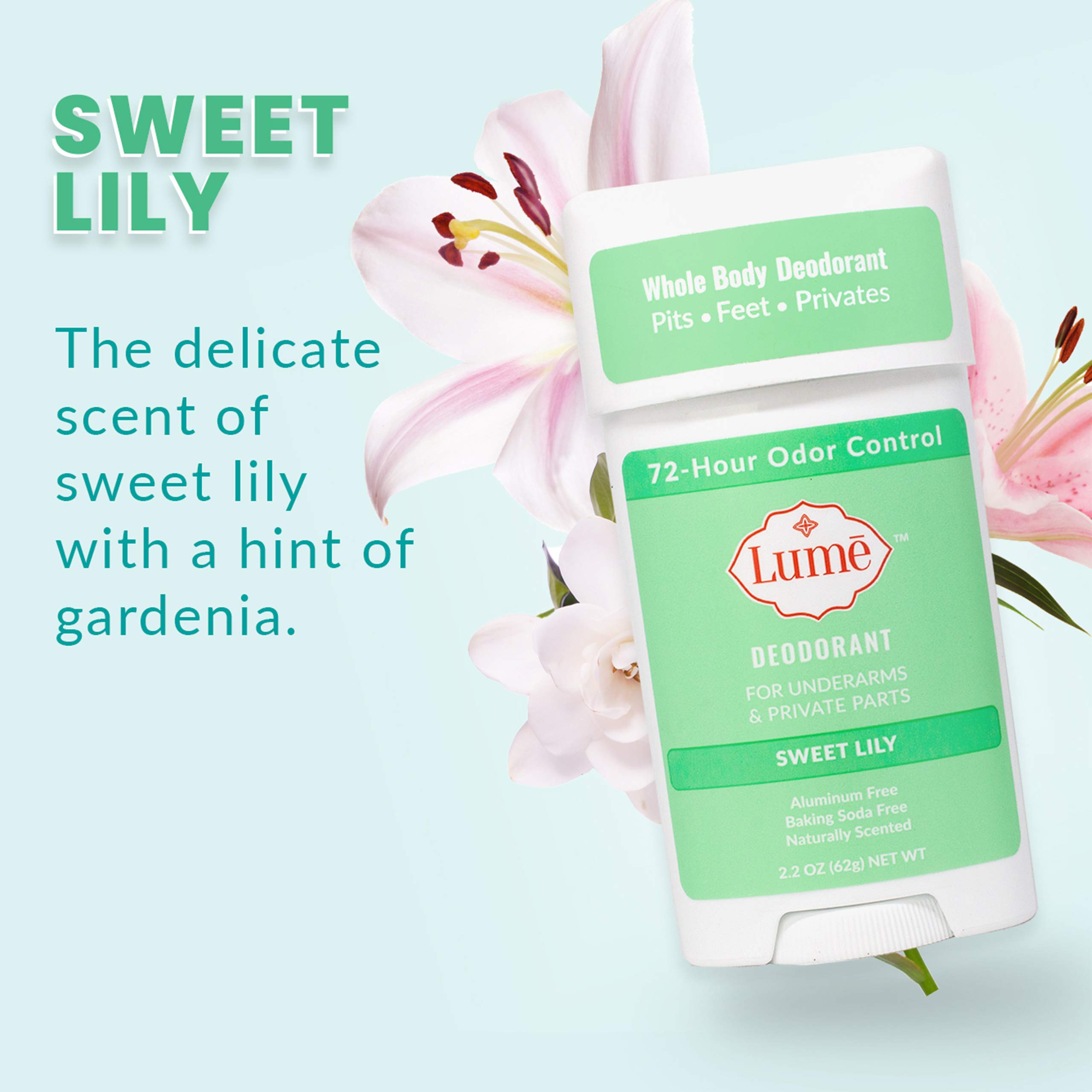 Lume Natural Deodorant (Sweet Lily)- Underarms and Private Parts - Aluminum Free, Baking Soda Free, Hypoallergenic, and Safe For Sensitive Skin - Propel Stick