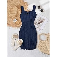 TLULY Sweater Dress for Women Cable Knit Tank Sweater Dress Sweater Dress for Women (Color : Navy Blue, Size : Small)