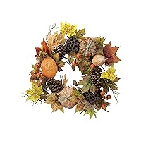 GFW6010-NATURAL Artificial Lotus Pod/Pumpkins/Pine Cone/Maple Leaves/Berries Fall Festive Harvest Display Wreath, 24