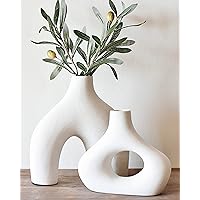 Donut Vase, Set of 2 - Minimalist Nordic, White Ceramic Hollow Donut Vase Decor | Table Centerpiece, Olive Plant, Wedding, Living Room, Bookshelf, Office, Modern Home, Entryway, Console