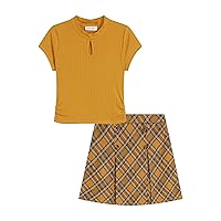 Beautees Girls' 2 Piece Set Rib Knit Top with Pleated Skirt