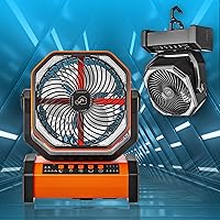 CRST RST 20000mAh Battery Operated Oscillating Fan with Remote, LED Light, Timer and Hook 4 Speed Rechargeable Personal USB Camping Fan for Jobsite Tent Emergency (Black & Orange)