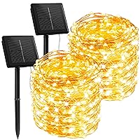 Solar Twinkle Lights Outdoor Waterproof, 2 Packs Each 75Ft 230 LED Solar Fairy Lights with Twinkle Light Effect, Solar Powered Outdoor Lights for Patio Yard Trees Wedding Christmas, Warm White
