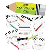 Schoolgirl Style Black, White and Stylish Tropical Bulletin Board Set—Mini Bulletin Board with Job Assignment Pockets and Custom Labels for Student Learning (52 pc)